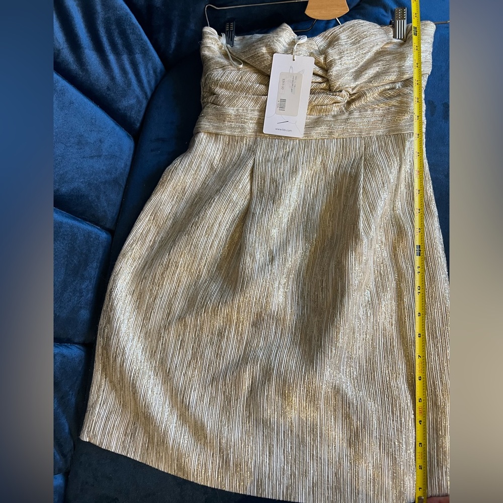 Tibi Gold Metallic Strapless Mini Cocktail Dress. NWT - Picture 4 of 4
